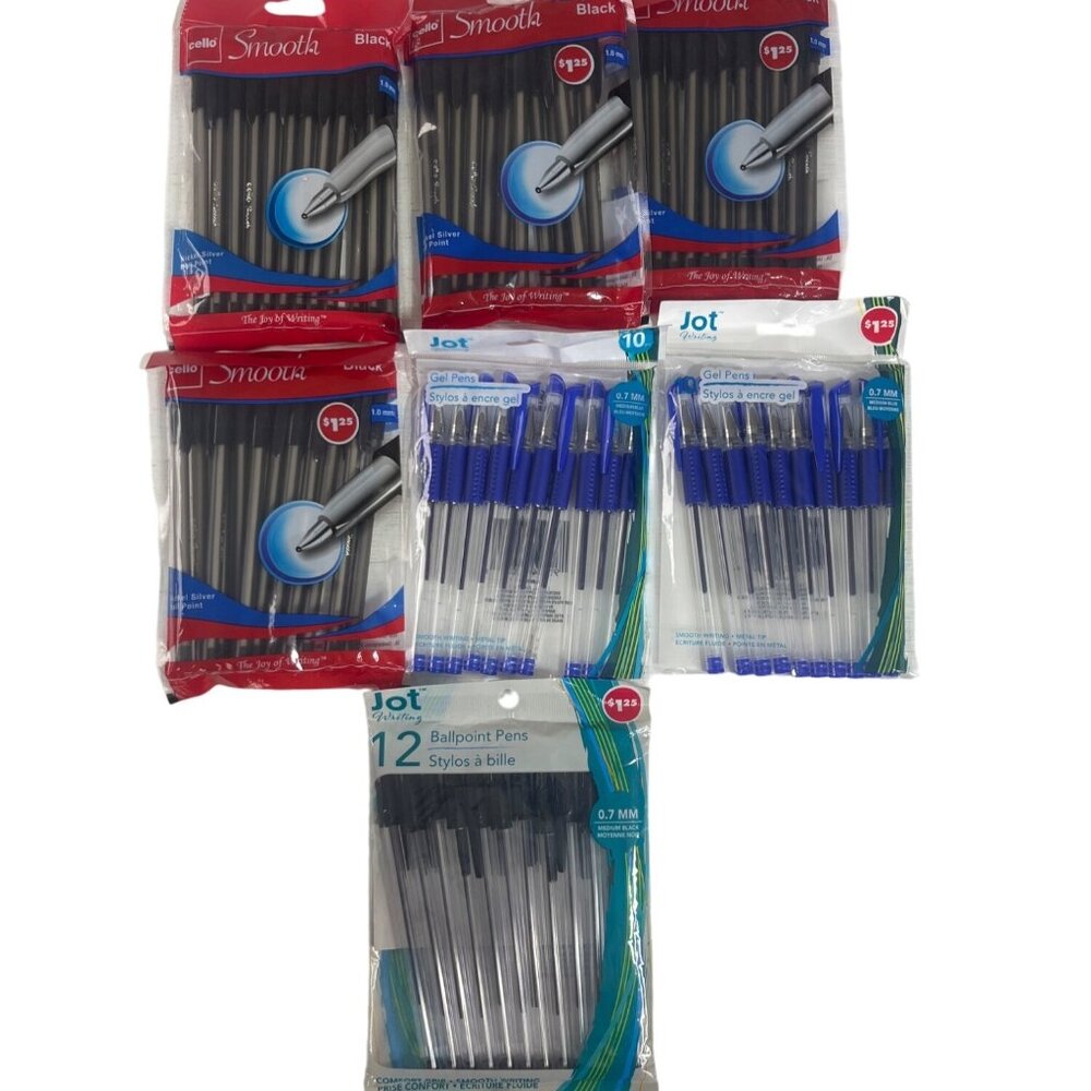 Assorted Ballpoint & Gel Pens Pack Jot‎ & Cello Medium Tip Black & Blue